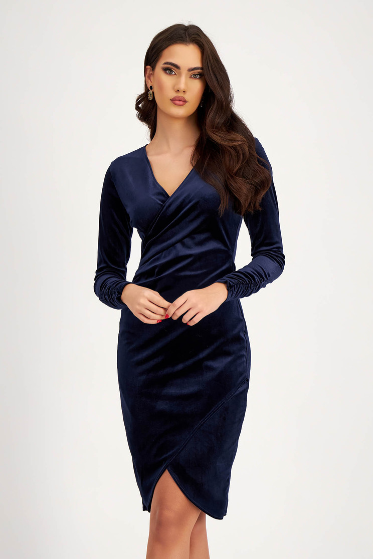 Rochie mulata din catifea bleumarin tip creion cu decolteu petrecut - StarShinerS