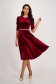 Velvet Burgundy A-Line Dress with Puffed Shoulders and Pearl Embellishments on Drawstring - StarShinerS 6 - StarShinerS.com