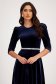 Navy Blue Velvet Dress with Flared Skirt, Puff Shoulders, and Pearl Embellishments on the Tie - StarShinerS 6 - StarShinerS.com