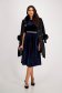 Navy Blue Velvet Dress with Flared Skirt, Puff Shoulders, and Pearl Embellishments on the Tie - StarShinerS 3 - StarShinerS.com
