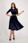 Navy Blue Velvet Dress with Flared Skirt, Puff Shoulders, and Pearl Embellishments on the Tie - StarShinerS 5 - StarShinerS.com