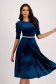Petrol Blue Velvet Dress in A-line with Puff Shoulders and Pearl Appliqués on the Drawstring - StarShinerS 1 - StarShinerS.com