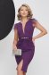Purple Midi Crepe Pencil Dress with Feathered Shoulders - Fofy 1 - StarShinerS.com