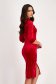 Velvet Red Pencil Dress with High Collar and Front Slit - StarShinerS 2 - StarShinerS.com