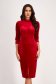 Velvet Red Pencil Dress with High Collar and Front Slit - StarShinerS 1 - StarShinerS.com