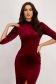 Velvet Burgundy Pencil Dress with High Collar and Front Slit - StarShinerS 6 - StarShinerS.com
