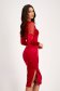 Red Velvet Pencil Dress with Puffy Lace Shoulders - StarShinerS 2 - StarShinerS.com