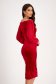 Red Velvet Pencil Dress with Bare Shoulders and Puff Sleeves in Veil - StarShinerS 2 - StarShinerS.com