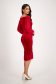 Red Velvet Pencil Dress with Bare Shoulders and Puff Sleeves in Veil - StarShinerS 4 - StarShinerS.com