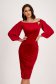Red Velvet Pencil Dress with Bare Shoulders and Puff Sleeves in Veil - StarShinerS 1 - StarShinerS.com