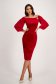 Red Velvet Pencil Dress with Bare Shoulders and Puff Sleeves in Veil - StarShinerS 5 - StarShinerS.com