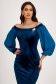 Petrol Blue Velvet Pencil Dress with Bare Shoulders and Puff Sleeves in Veil - StarShinerS 6 - StarShinerS.com