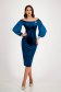 Petrol Blue Velvet Pencil Dress with Bare Shoulders and Puff Sleeves in Veil - StarShinerS 5 - StarShinerS.com