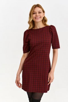 Red dress elastic cloth short cut straight high shoulders