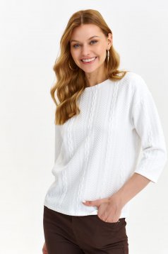 White women`s blouse textured crepe loose fit with rounded cleavage