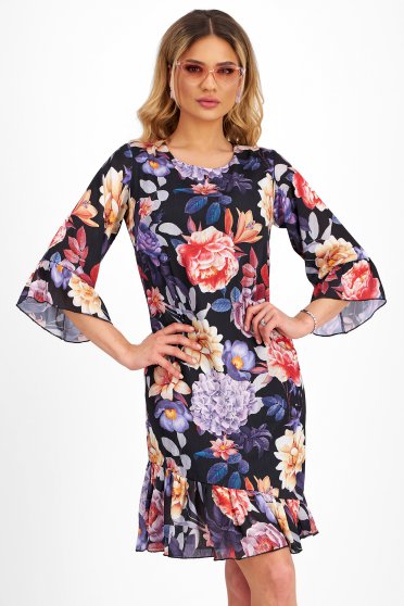 Online Dresses, Satin Veil Dress with a Straight Cut and Digital Floral Print - StarShinerS - StarShinerS.com