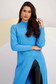Light Blue Knitted Midi Dress with Wide Cut, Slit on Leg, and High Collar - SunShine 6 - StarShinerS.com