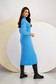 Light Blue Knitted Midi Dress with Wide Cut, Slit on Leg, and High Collar - SunShine 2 - StarShinerS.com