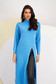 Light Blue Knitted Midi Dress with Wide Cut, Slit on Leg, and High Collar - SunShine 3 - StarShinerS.com
