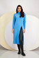 Light Blue Knitted Midi Dress with Wide Cut, Slit on Leg, and High Collar - SunShine 1 - StarShinerS.com