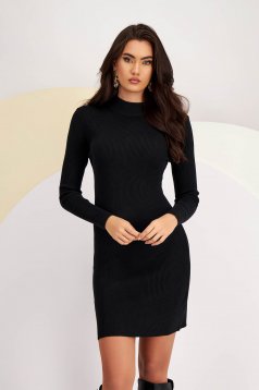 Black knitted pencil dress with high collar - SunShine