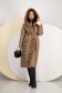 Long brown down jacket with a straight cut and faux fur collar 5 - StarShinerS.com