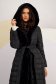 Long black down jacket with a straight cut and faux fur collar 6 - StarShinerS.com