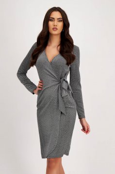 Silver Lurex Pencil Dress with Crossover Neckline - StarShinerS