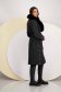 Palton din fas cu insertii de stofa negru cu un croi drept si guler detasabil din blana ecologica - SunShine 3 - StarShinerS.ro