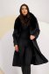 Palton din fas cu insertii de stofa negru cu un croi drept si guler detasabil din blana ecologica - SunShine 5 - StarShinerS.ro