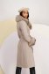 Beige cloth coat with a straight cut and detachable faux fur inserts at the collar and cuffs - SunShine 2 - StarShinerS.com