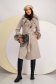 Beige cloth coat with a straight cut and detachable faux fur inserts at the collar and cuffs - SunShine 5 - StarShinerS.com