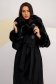 Black cloth coat with a straight cut and detachable faux fur inserts at the collar and cuffs - SunShine 6 - StarShinerS.com