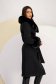 Black cloth coat with a straight cut and detachable faux fur inserts at the collar and cuffs - SunShine 2 - StarShinerS.com