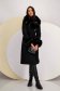 Black cloth coat with a straight cut and detachable faux fur inserts at the collar and cuffs - SunShine 5 - StarShinerS.com
