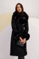 Black cloth coat with a straight cut and detachable faux fur inserts at the collar and cuffs - SunShine 1 - StarShinerS.com