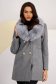 Grey fabric coat with a straight cut and detachable faux fur collar - SunShine 1 - StarShinerS.com