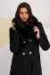 Palton din stofa negru cu un croi drept si guler detasabil din blana ecologica - SunShine 6 - StarShinerS.ro
