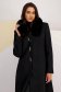 Palton din stofa negru cu un croi drept si guler din blana ecologica detasabila - Lady Pandora 6 - StarShinerS.ro