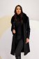 Palton din stofa negru cu un croi drept si guler din blana ecologica detasabila - Lady Pandora 3 - StarShinerS.ro