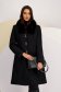 Black cloth coat with a straight cut and detachable faux fur collar - Lady Pandora 1 - StarShinerS.com