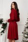 Burgundy Knit A-Line Dress with Elastic Waist and Knee-Length with Belt Accessory - StarShinerS 2 - StarShinerS.com