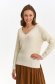 Beige sweater knitted loose fit with v-neckline with sequin embellished details 1 - StarShinerS.com