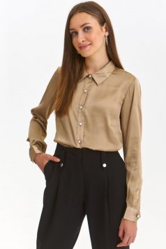Nude women`s shirt from satin loose fit with decorative buttons
