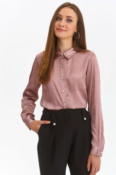 Lightpink women`s shirt from satin loose fit with decorative buttons