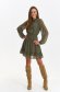 Khaki dress from veil fabric short cut cloche with elastic waist with puffed sleeves 1 - StarShinerS.com