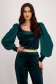 Women's Dark Green Velvet Blouse with Puff Sleeves in Veil and Square Neckline - StarShinerS 1 - StarShinerS.com