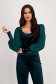 Women's Dark Green Velvet Blouse with Puff Sleeves in Veil and Square Neckline - StarShinerS 3 - StarShinerS.com