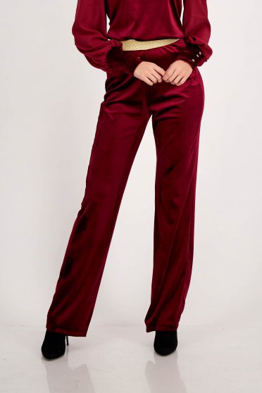 Sales Trousers, Velvet Cherry Long Flared High-Waisted Pants with Elastic Support - StarShinerS - StarShinerS.com