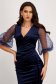 Navy Blue Velvet Pencil Dress with Wraparound Neckline and Puff Sleeves - StarShinerS 6 - StarShinerS.com